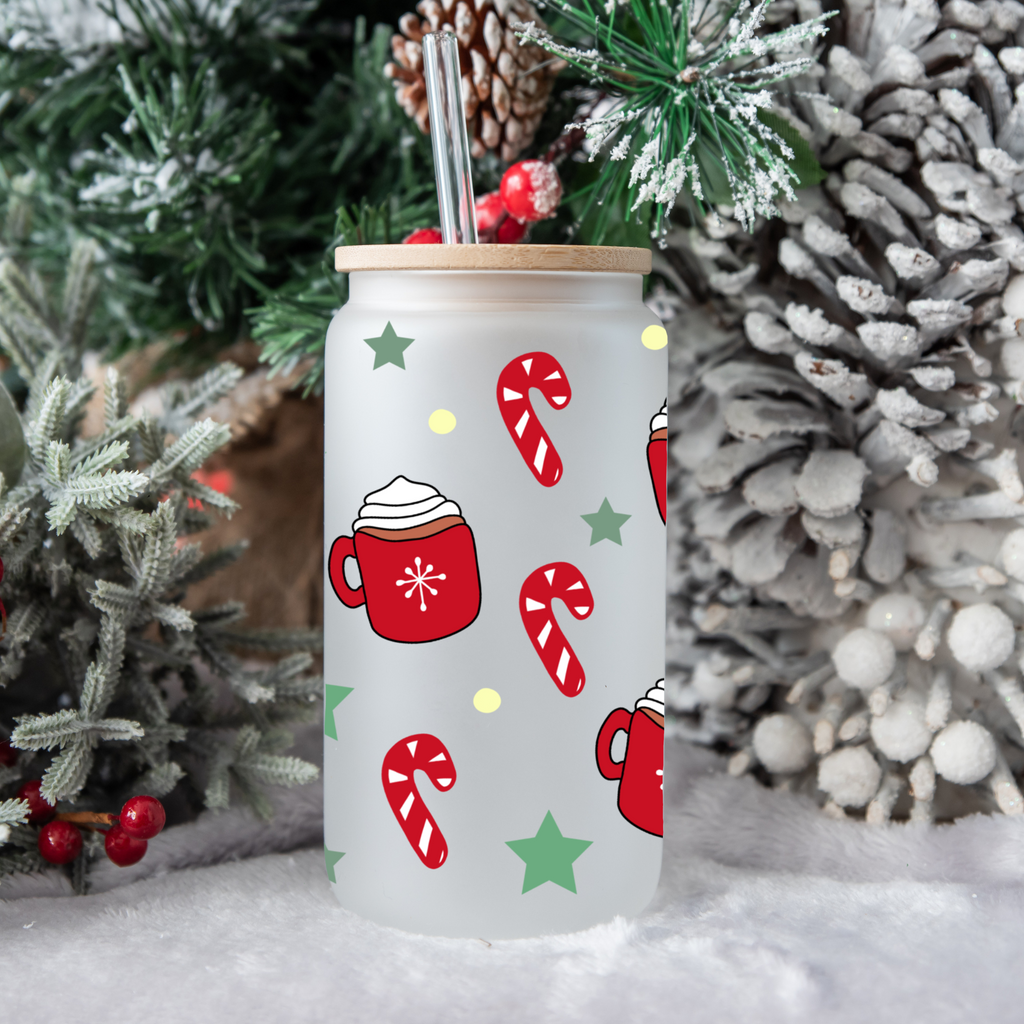 Candy Cane and Hot Cocoa-Frosted Glass Cup