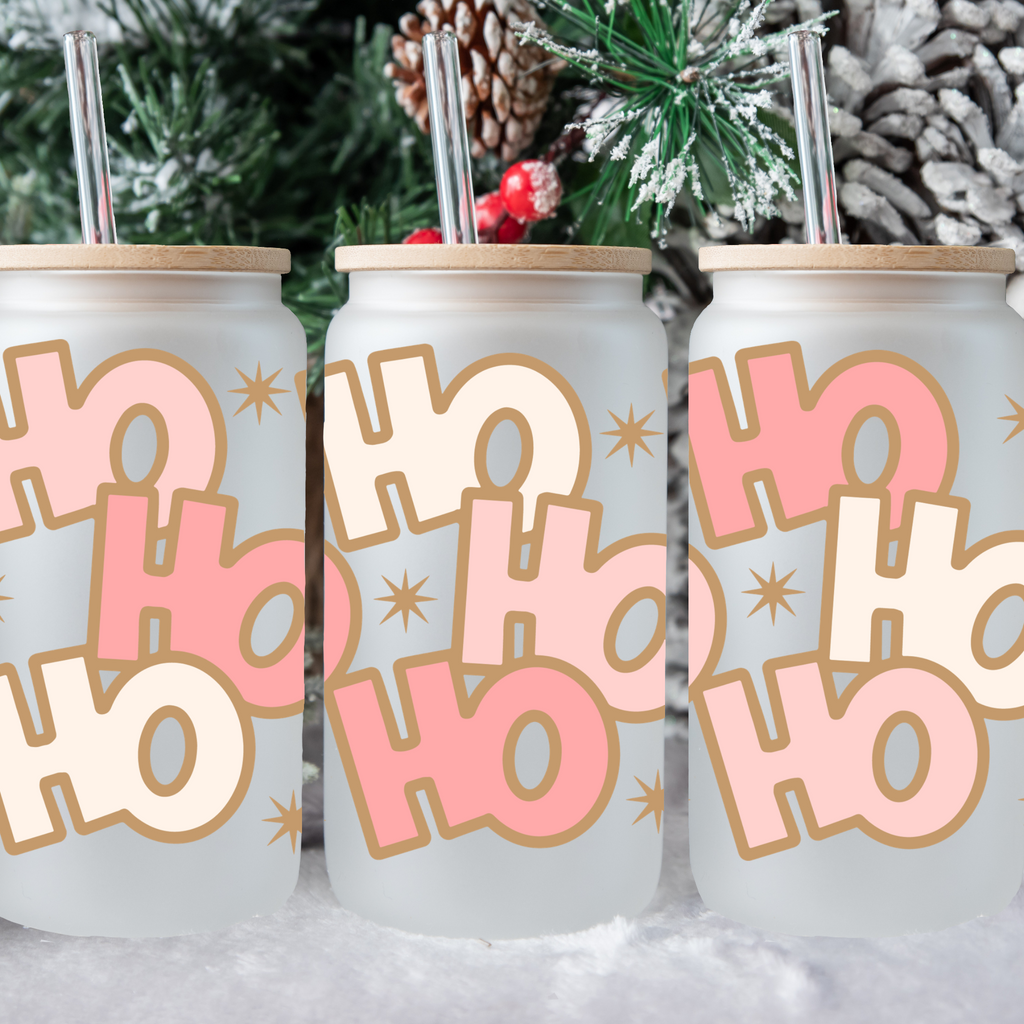 HoHoHo-Pink and Gold Frosted Glass Cup