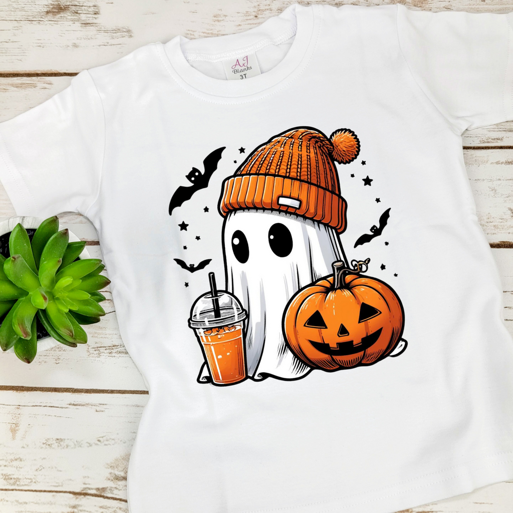 Cute Ghost with Coffee and Pumpkin NO MOUTH