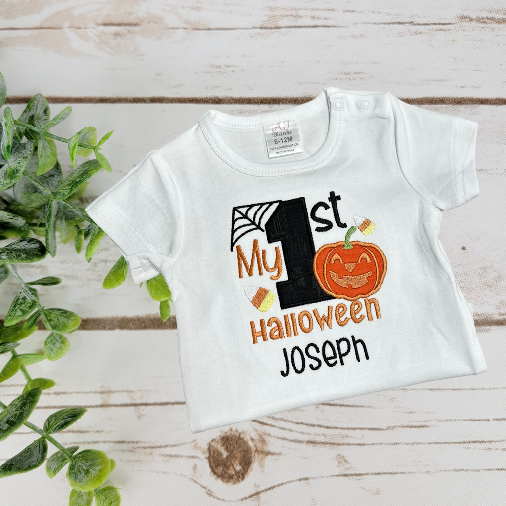 First Halloween Pumpkin Embroidered Shirt