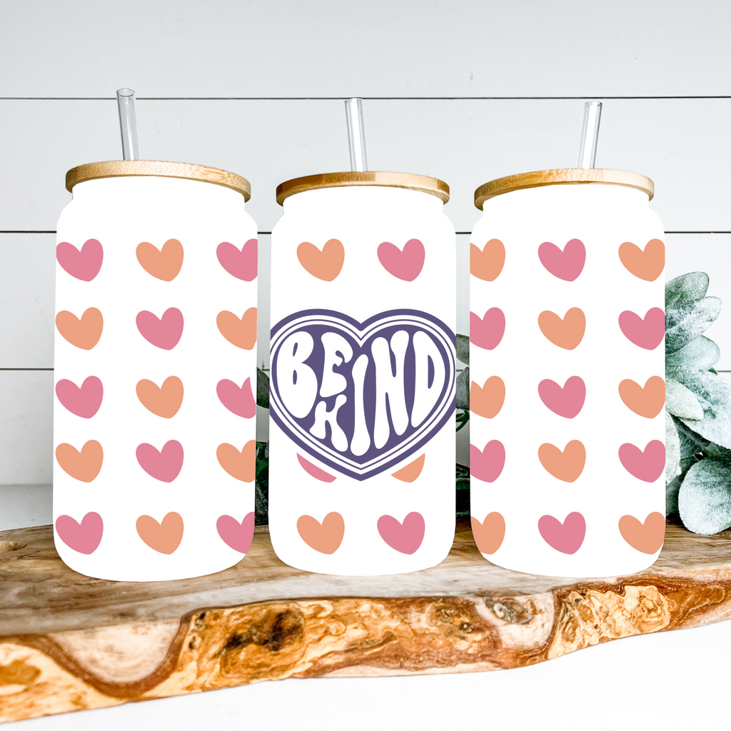 Be Kind with Hearts Frosted Glass Cup
