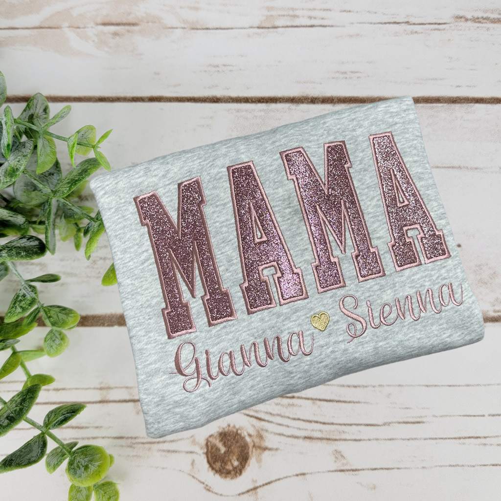 MAMA in Mauve Glitter Embroidered Crewneck