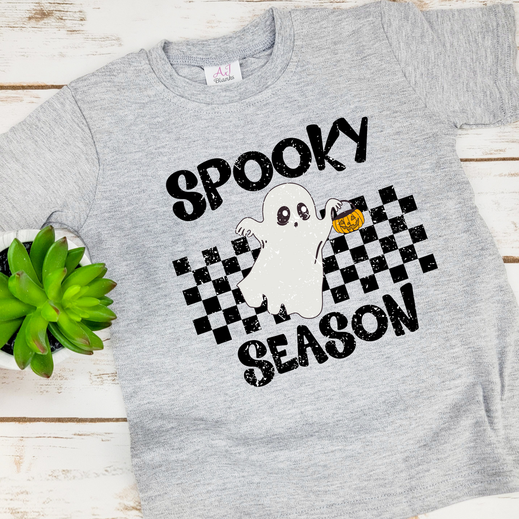 Spooky Season Checkered Distressed with Ghost