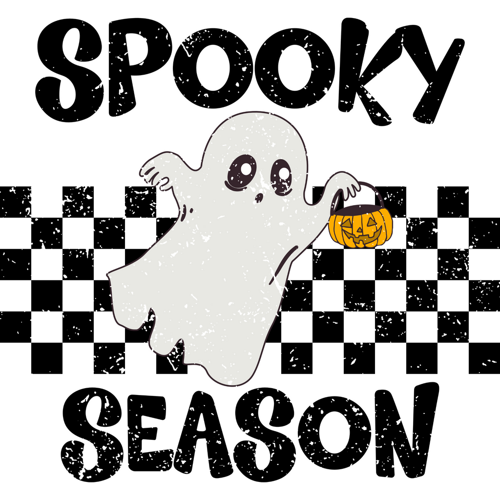 Spooky Season- Checkered Distressed with Ghost