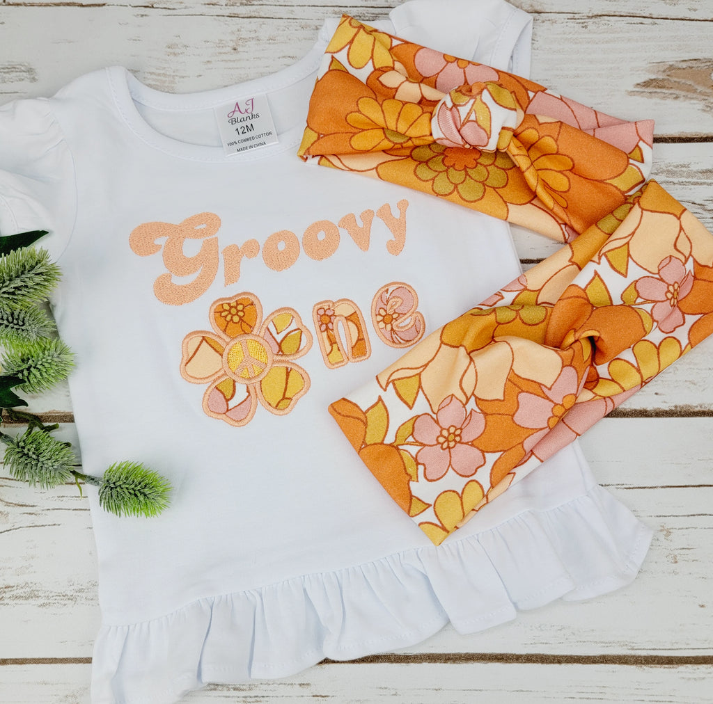 Groovy One Embroidered Birthday Shirt