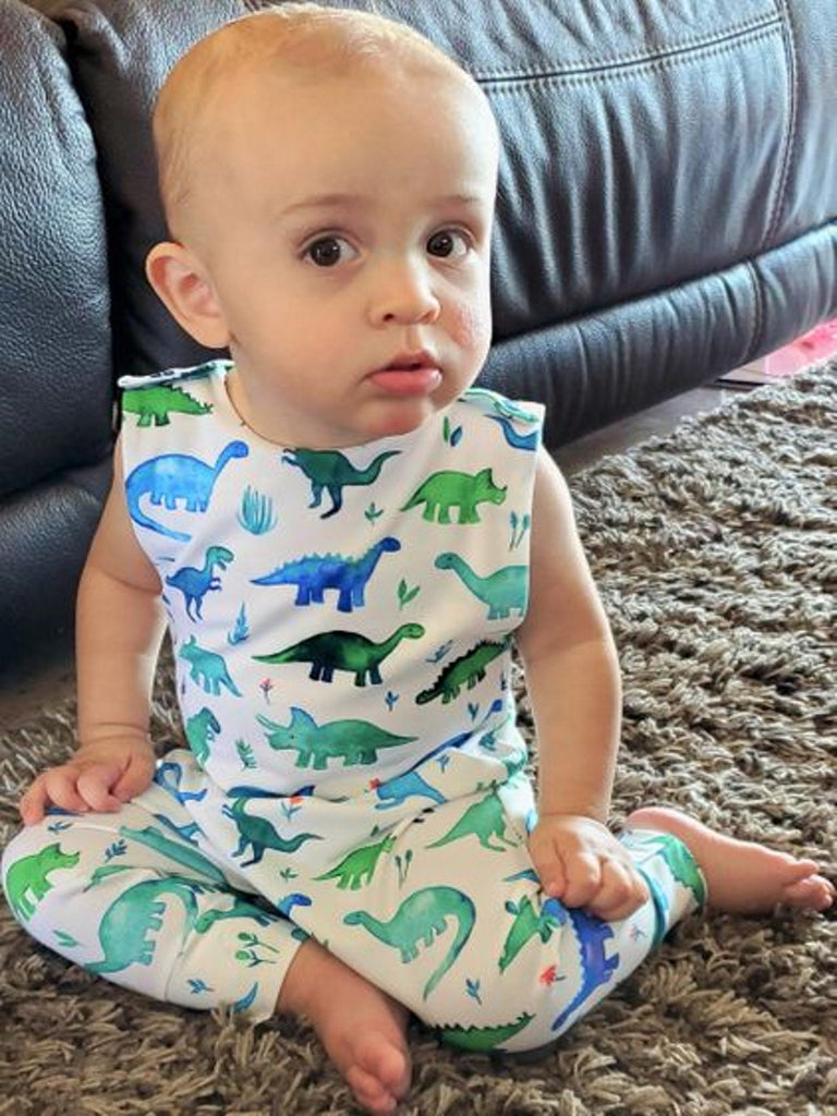 Navy and Green Dino Baby and Toddler Romper