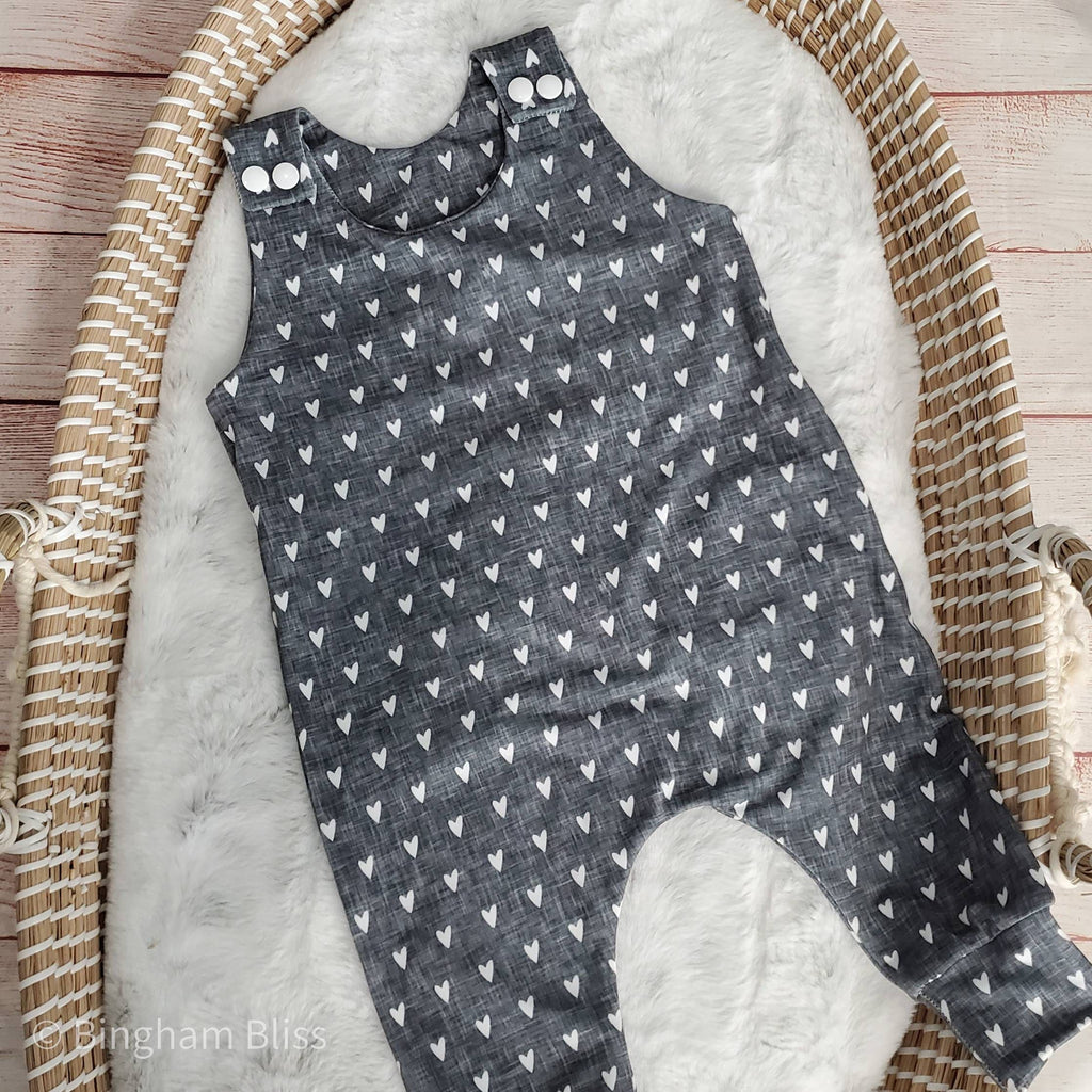 Gray and White Heart Baby and Toddler Romper