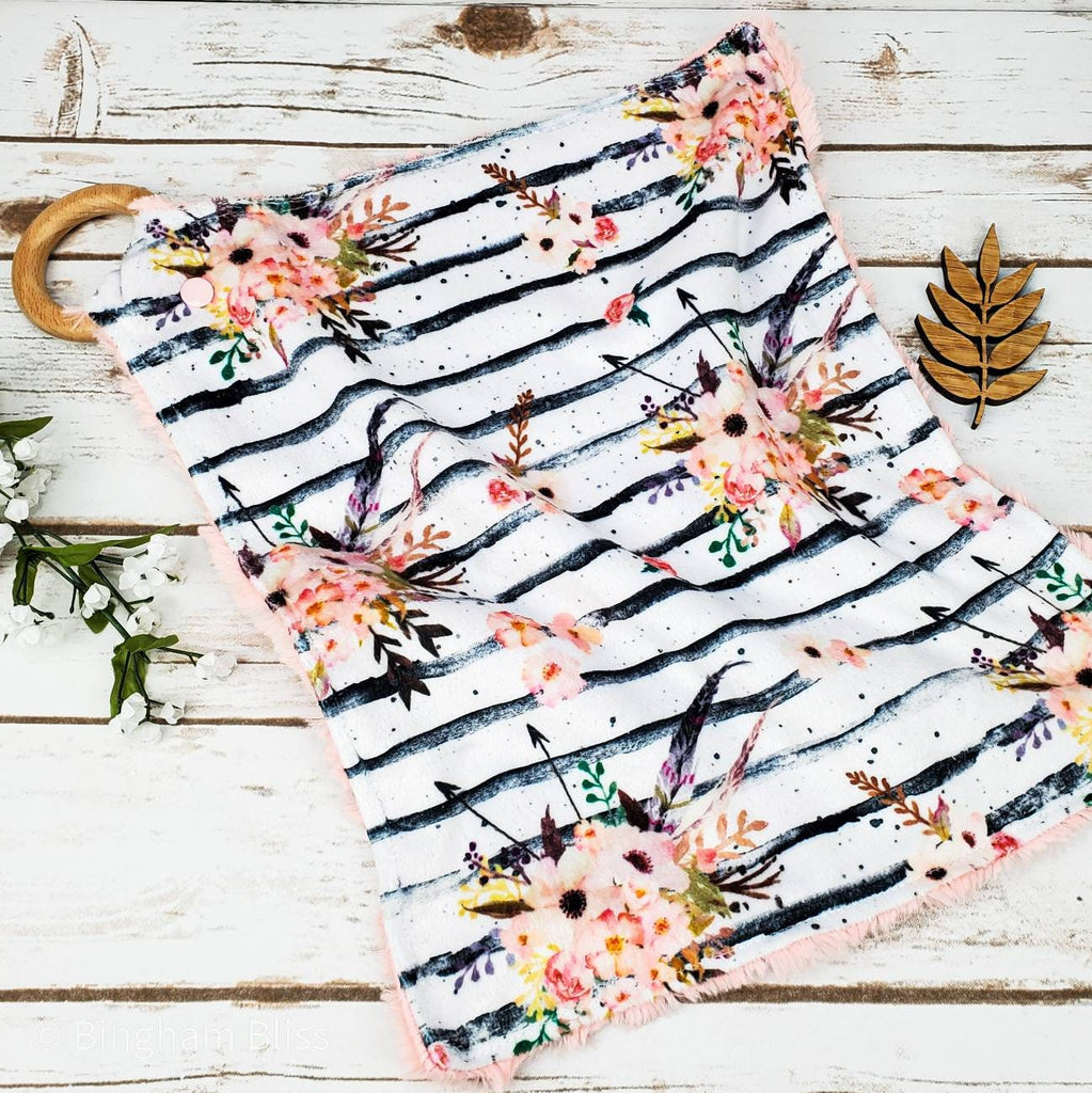Black and White Stripe Floral Baby and Toddler Lovey