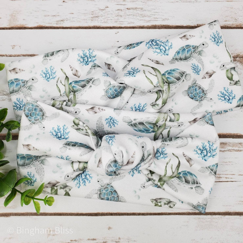 EXCLUSIVE Print Under the Sea Turtle Baby and Toddler Top Knot Headband