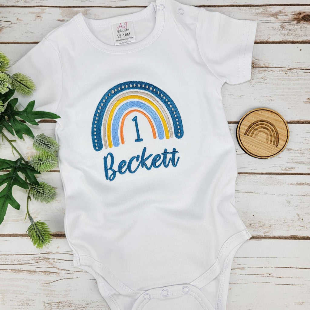 Boy Rainbow Baby and Toddler Embroidery Birthday Shirt