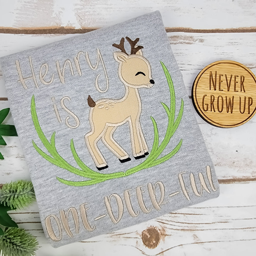 One Deerful Embroidery Birthday Shirt