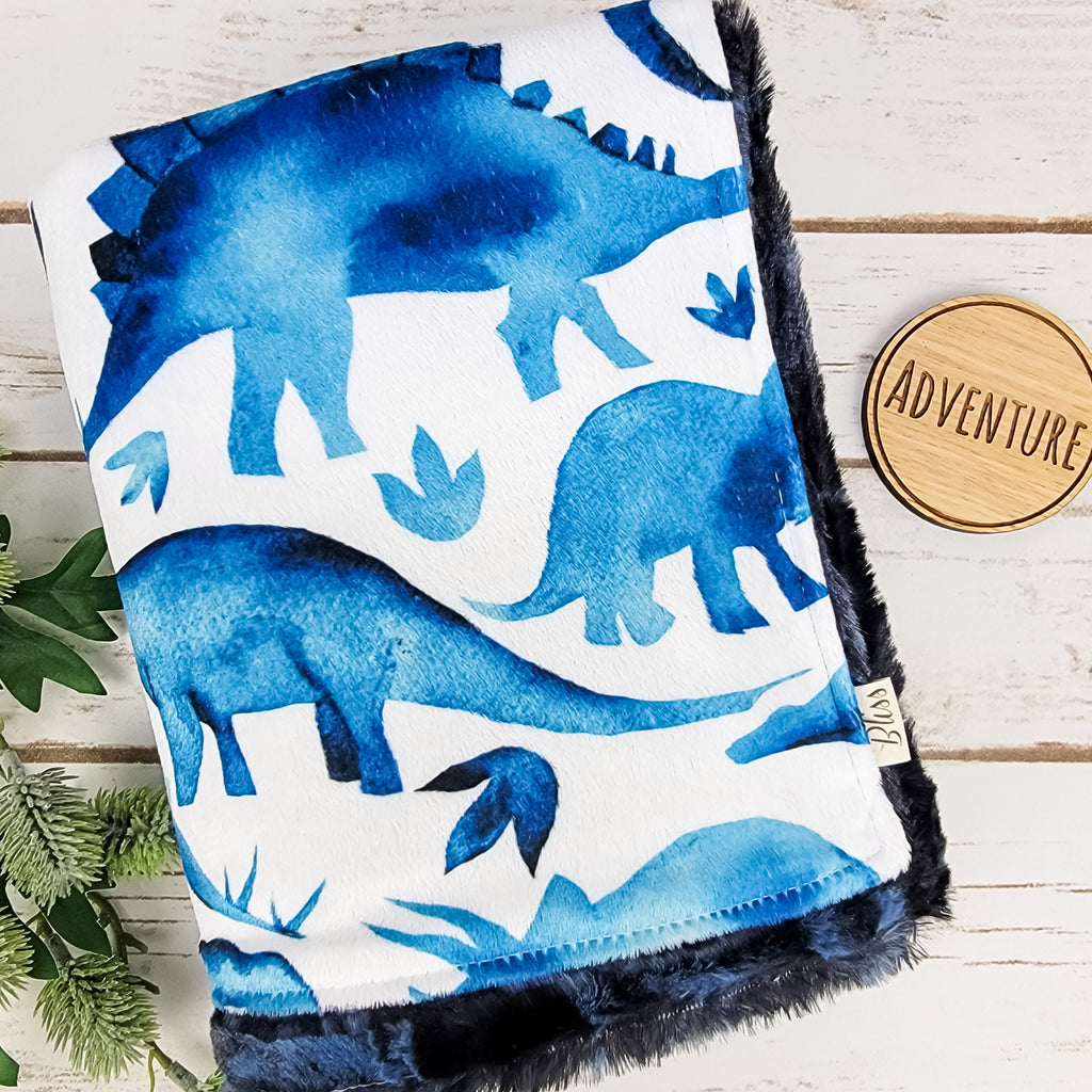 Navy Dino Baby and Toddler Minky Blanket