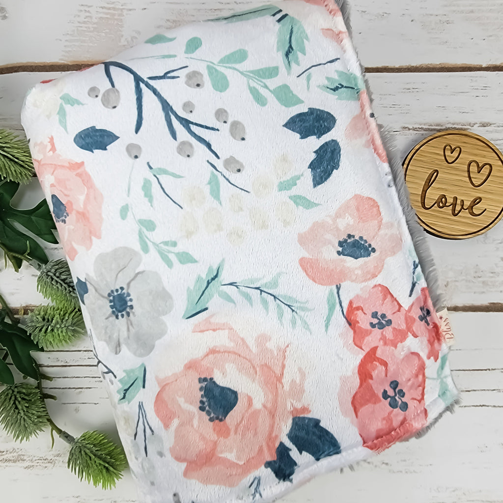 Gray and Blush Floral Baby and Toddler Blanket