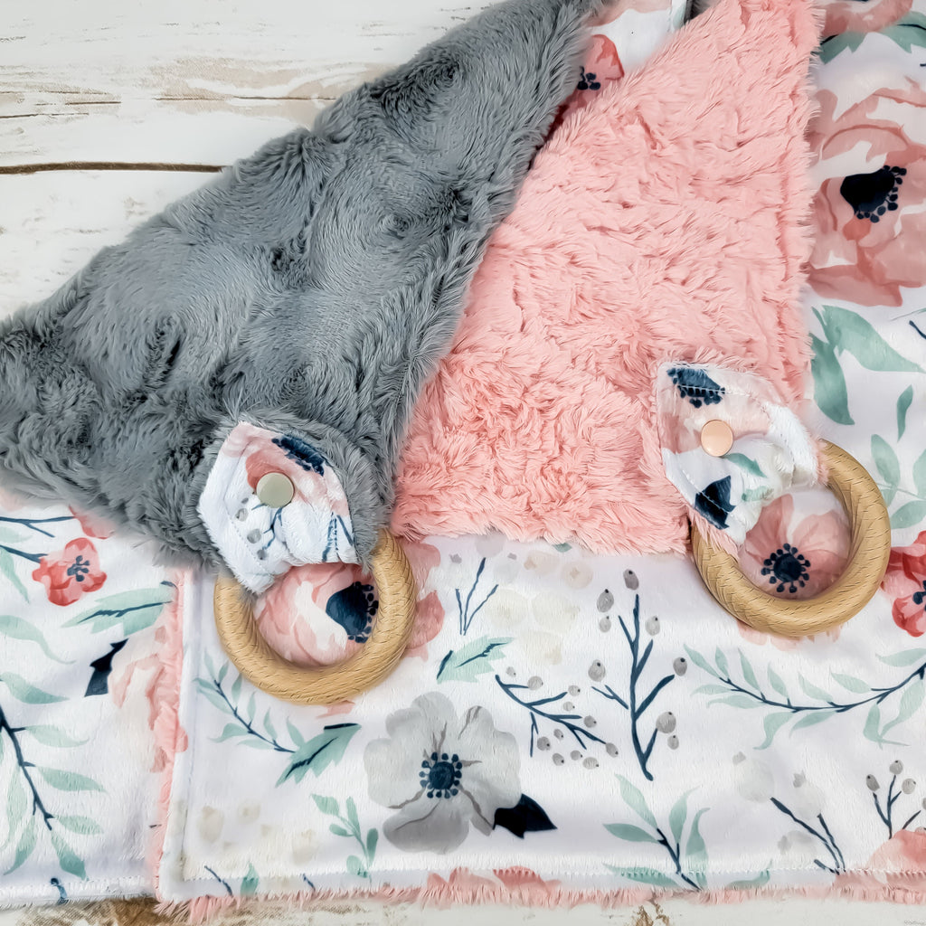 Blush and Gray Floral Minky Baby and Toddler Lovey