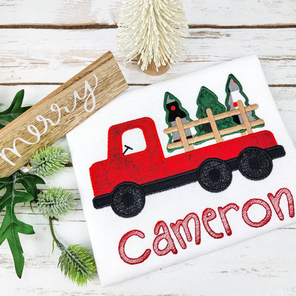 Flatbed Christmas Tree Truck Embroidery Shirt