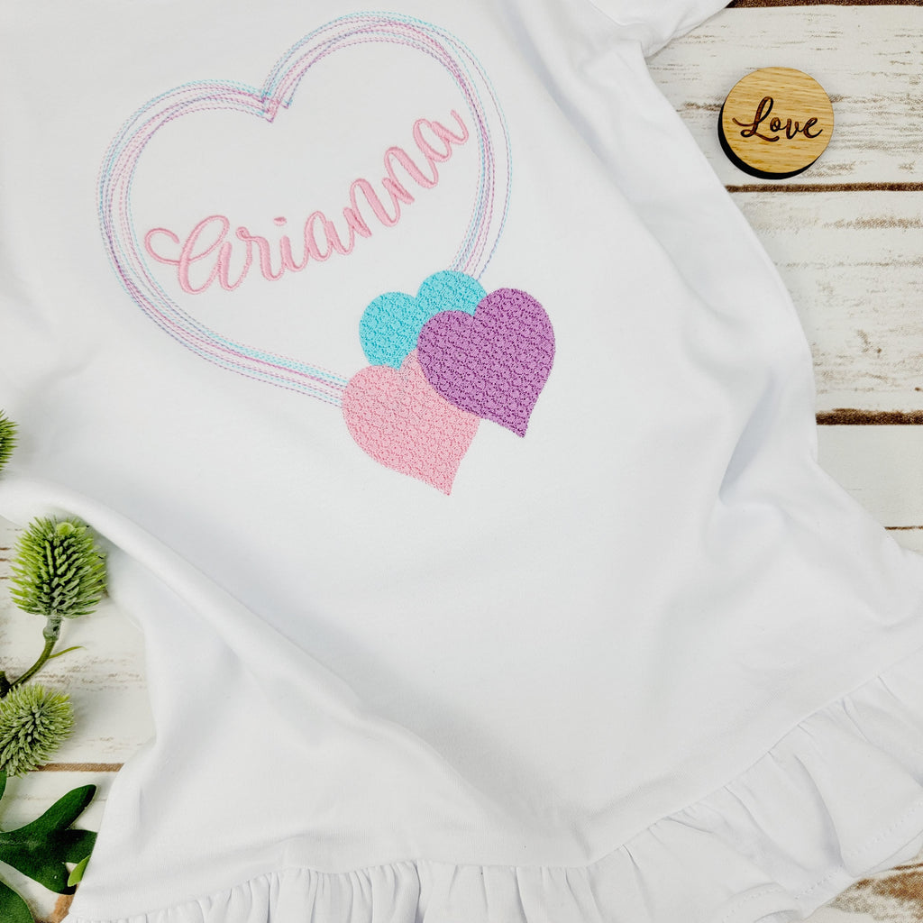 Multiple Hearts Embroidered Girls Shirt