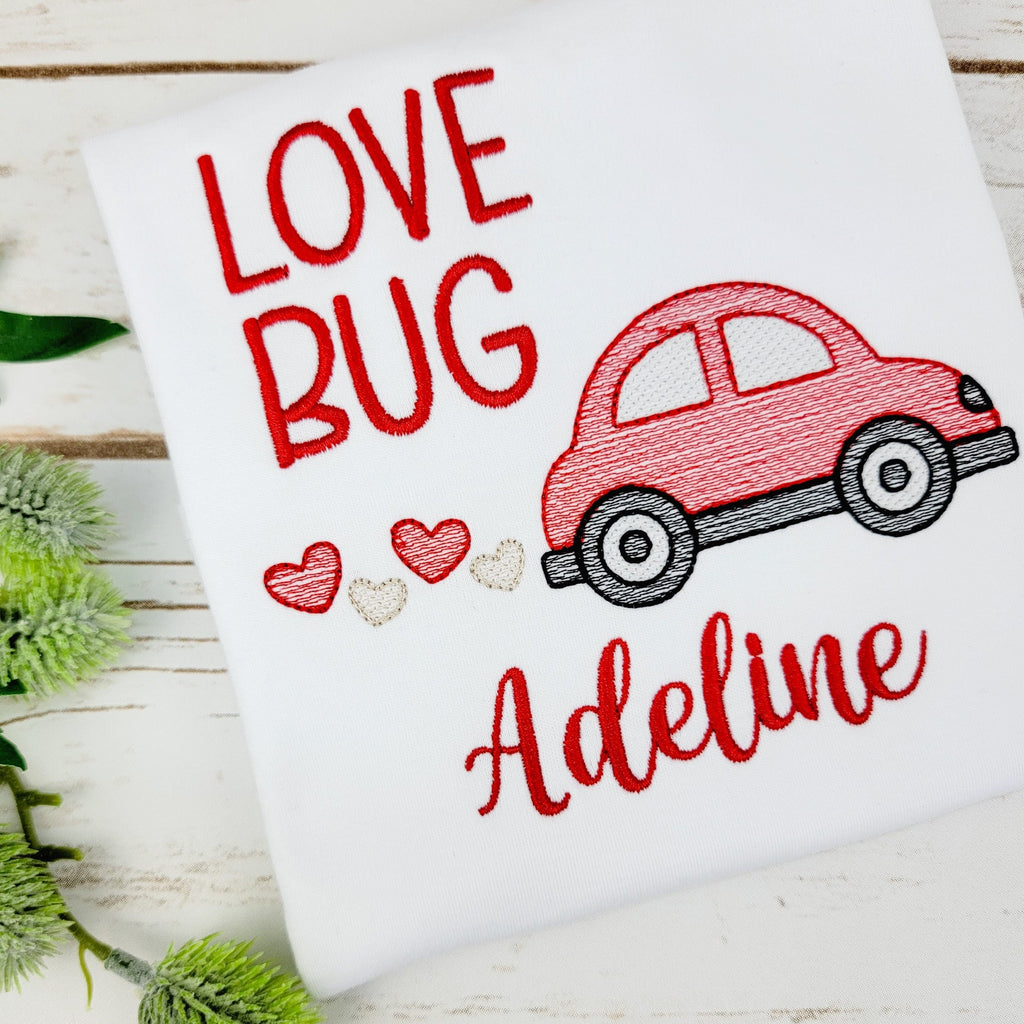 Little Red Car Love Bug Embroidered Shirt
